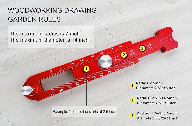SlogPith Woodworking Compass Scriber, Portable Aluminum Alloy Woodworking Compass Tool, Adjustable Metric/Inch Arc Drawing Ruler Circle Drawing Ruler Marking Gauge Circle Marking Tool (mini) - Image 4